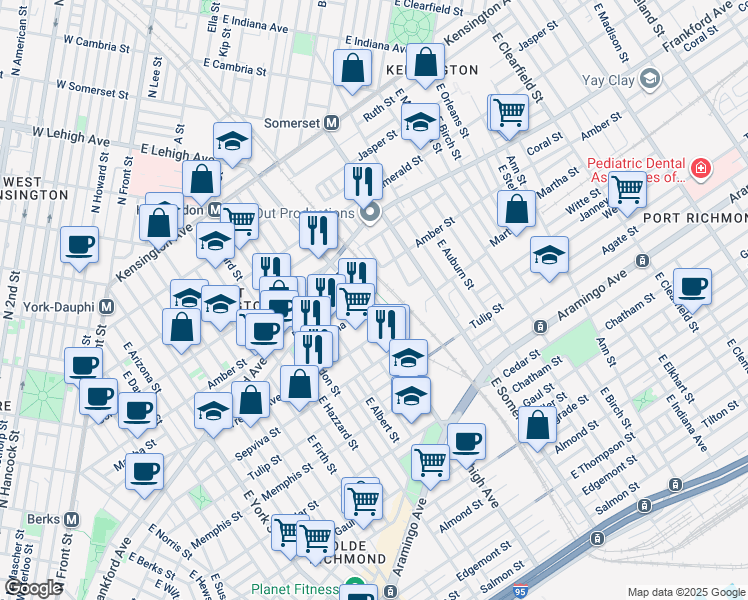 map of restaurants, bars, coffee shops, grocery stores, and more near 2121 Kensington Walk in Philadelphia