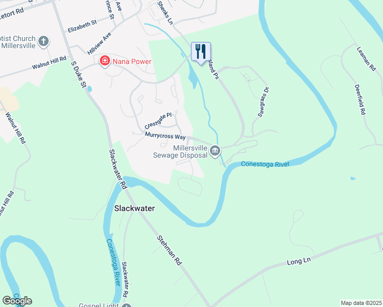 map of restaurants, bars, coffee shops, grocery stores, and more near 103 Garrity Road in Millersville