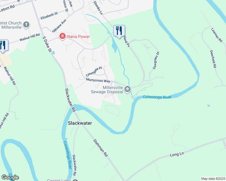 map of restaurants, bars, coffee shops, grocery stores, and more near 103 Garrity Road in Millersville