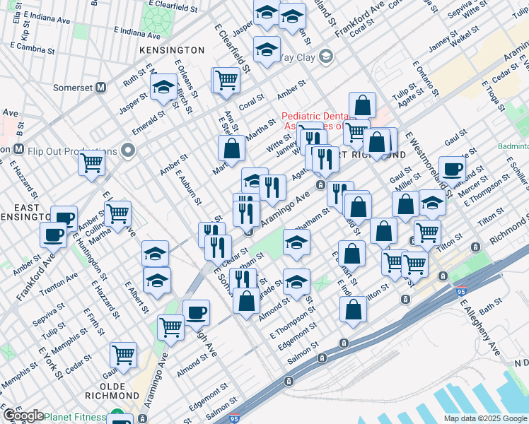 map of restaurants, bars, coffee shops, grocery stores, and more near 2961 Memphis Street in Philadelphia