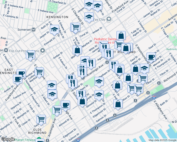 map of restaurants, bars, coffee shops, grocery stores, and more near 2961 Memphis Street in Philadelphia