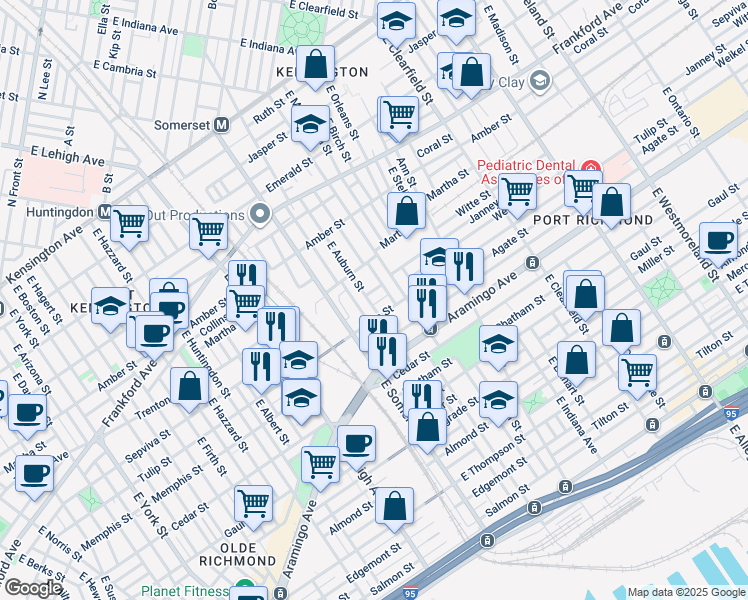 map of restaurants, bars, coffee shops, grocery stores, and more near 2844 Weikel Street in Philadelphia