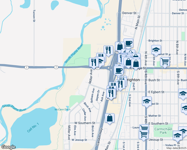 map of restaurants, bars, coffee shops, grocery stores, and more near 92 Miller Avenue in Brighton