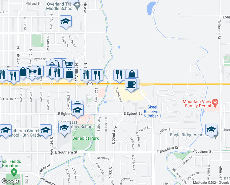 map of restaurants, bars, coffee shops, grocery stores, and more near 125 South 22nd Avenue in Brighton