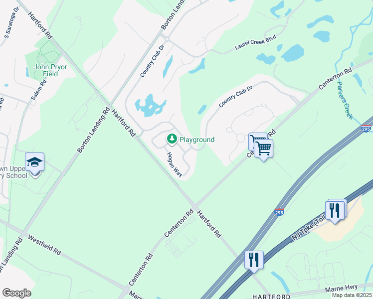 map of restaurants, bars, coffee shops, grocery stores, and more near 1 Hogan Way in Moorestown
