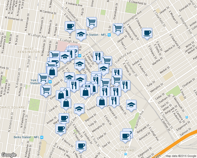 map of restaurants, bars, coffee shops, grocery stores, and more near in Philadelphia