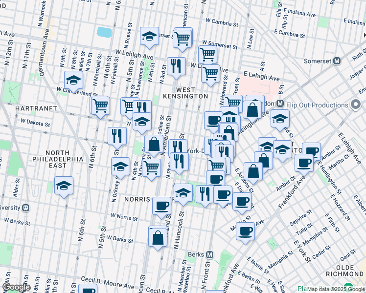 map of restaurants, bars, coffee shops, grocery stores, and more near 2302 North 2nd Street in Philadelphia