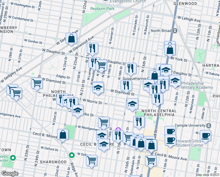 map of restaurants, bars, coffee shops, grocery stores, and more near in Philadelphia