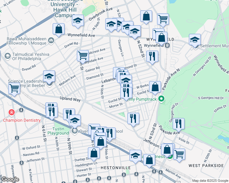 map of restaurants, bars, coffee shops, grocery stores, and more near in Philadelphia
