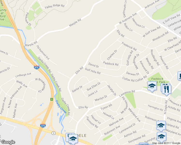 map of restaurants, bars, coffee shops, grocery stores, and more near 329 Golf Hills Road in Havertown