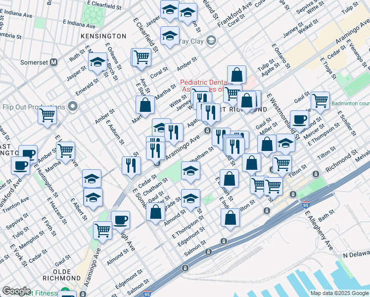 map of restaurants, bars, coffee shops, grocery stores, and more near 2993 Aramingo Avenue in Philadelphia