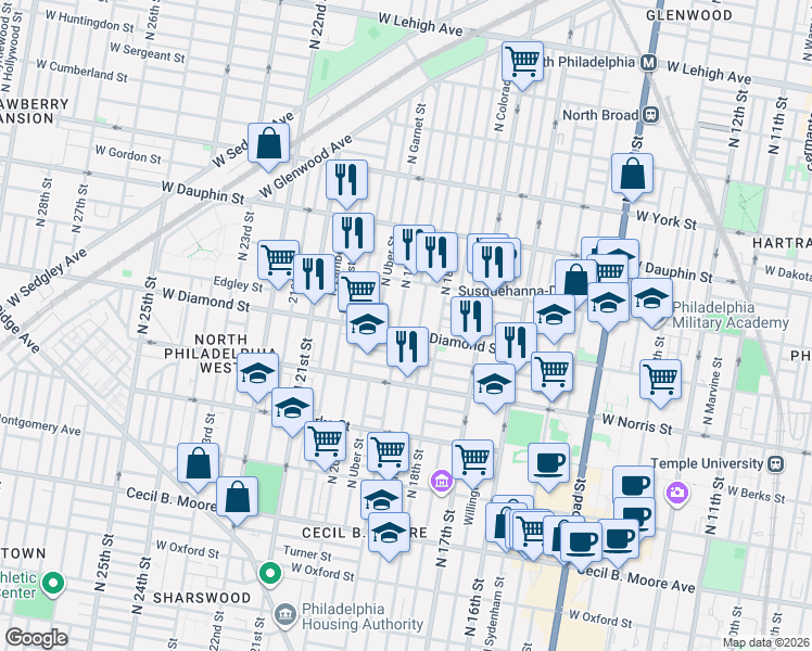 map of restaurants, bars, coffee shops, grocery stores, and more near in Philadelphia