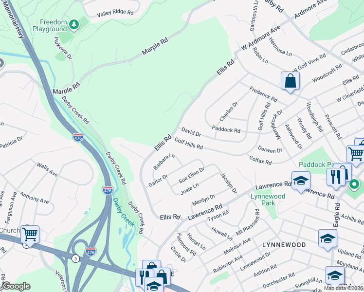 map of restaurants, bars, coffee shops, grocery stores, and more near 329 Golf Hills Road in Havertown