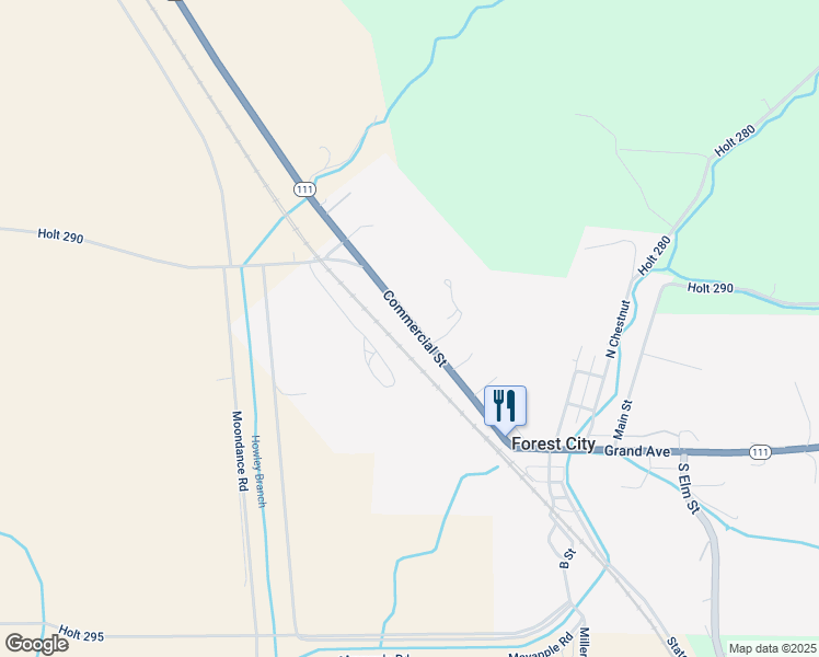 map of restaurants, bars, coffee shops, grocery stores, and more near 507 Commercial Street in Forest City