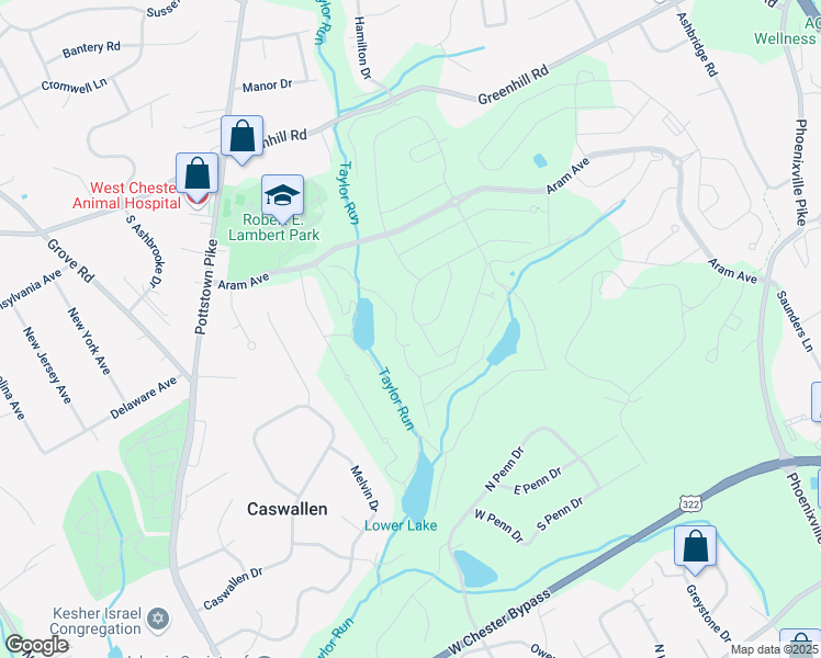 map of restaurants, bars, coffee shops, grocery stores, and more near 416 Armstrong Drive in West Chester