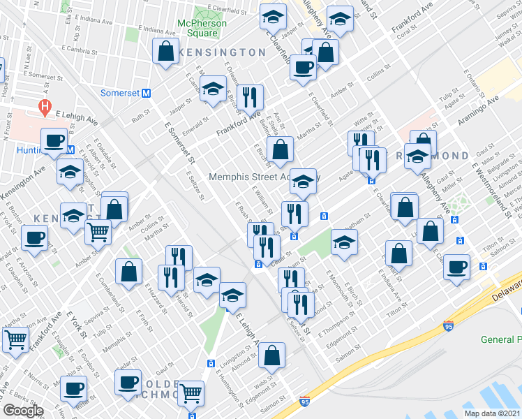 map of restaurants, bars, coffee shops, grocery stores, and more near 2854 Weikel Street in Philadelphia