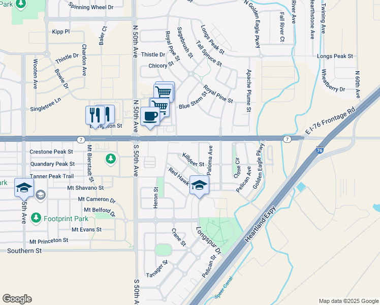 map of restaurants, bars, coffee shops, grocery stores, and more near 5244 Snow Goose Street in Brighton