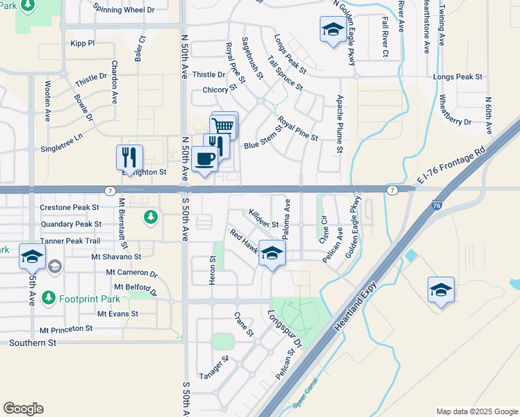 map of restaurants, bars, coffee shops, grocery stores, and more near 5244 Snow Goose Street in Brighton