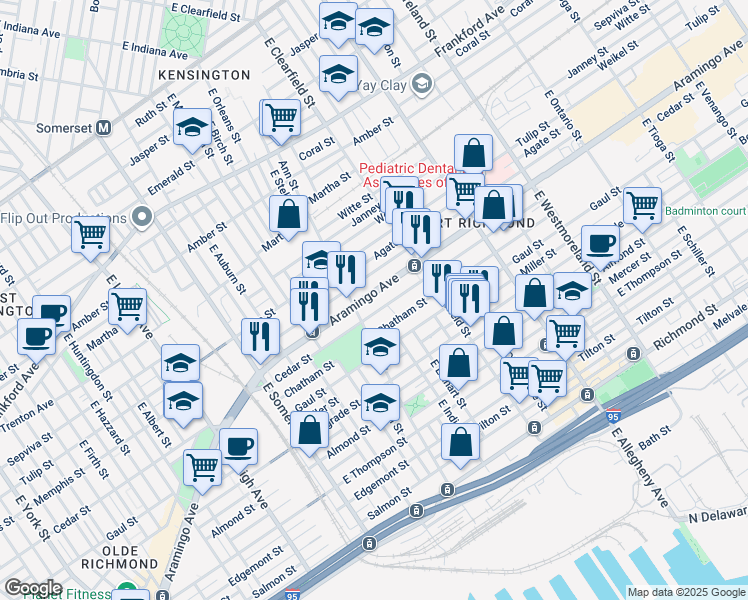 map of restaurants, bars, coffee shops, grocery stores, and more near 3003 Aramingo Avenue in Philadelphia