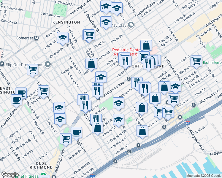 map of restaurants, bars, coffee shops, grocery stores, and more near in Philadelphia