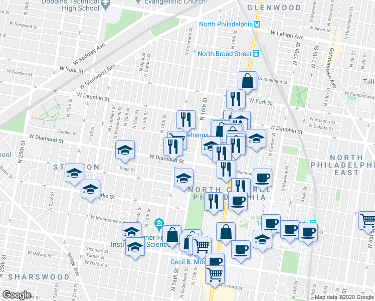 map of restaurants, bars, coffee shops, grocery stores, and more near in Philadelphia