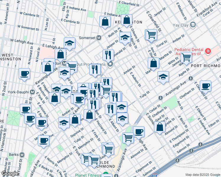 map of restaurants, bars, coffee shops, grocery stores, and more near 351 South 47th Street in Philadelphia