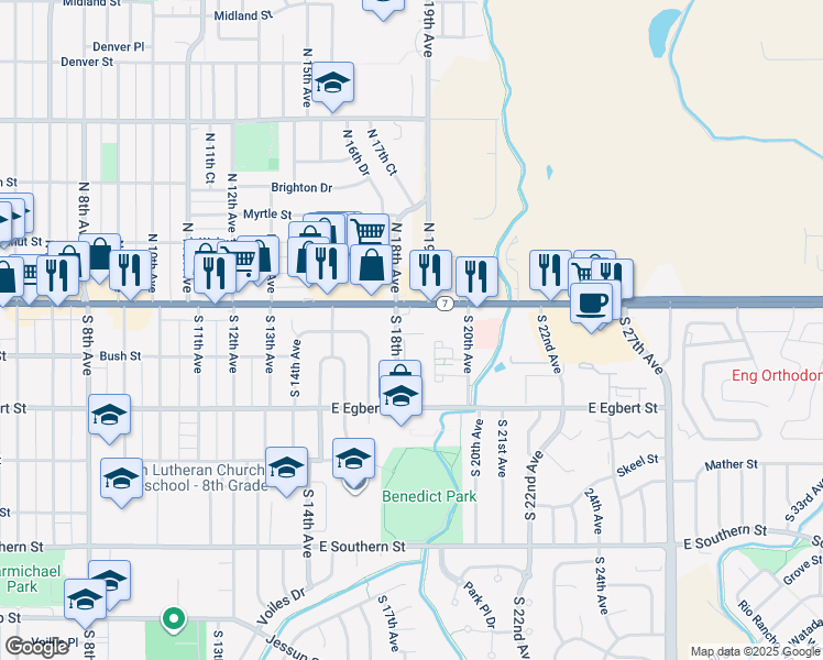 map of restaurants, bars, coffee shops, grocery stores, and more near 36 South 18th Avenue in Brighton
