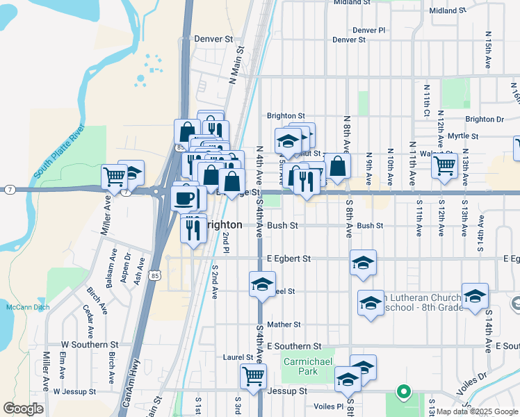 map of restaurants, bars, coffee shops, grocery stores, and more near 50 South 4th Avenue in Brighton