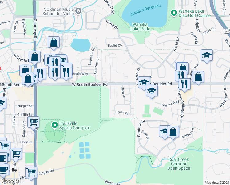 map of restaurants, bars, coffee shops, grocery stores, and more near 1364 Cimarron Drive in Lafayette