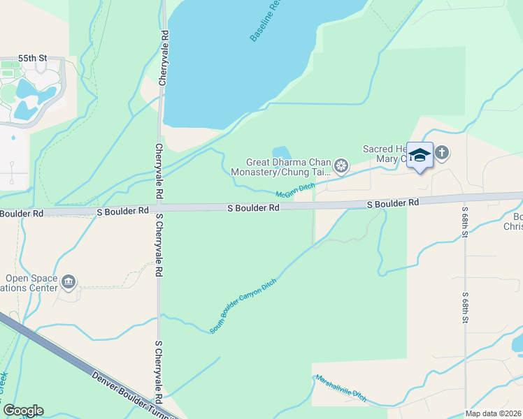 map of restaurants, bars, coffee shops, grocery stores, and more near 6424 South Boulder Road in Boulder