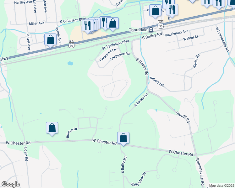 map of restaurants, bars, coffee shops, grocery stores, and more near 2964 Honeymead Road in Downingtown