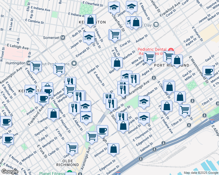 map of restaurants, bars, coffee shops, grocery stores, and more near 2860 Weikel Street in Philadelphia