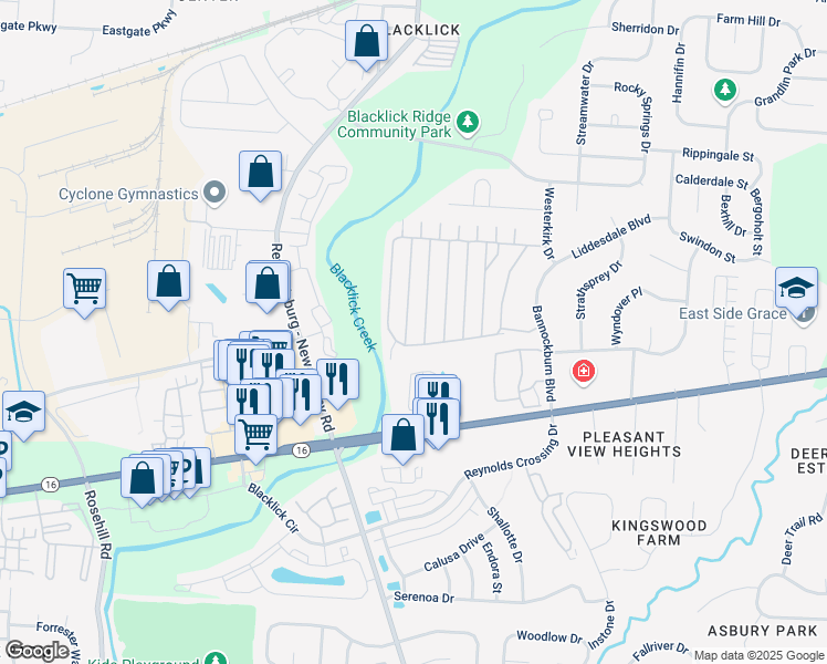 map of restaurants, bars, coffee shops, grocery stores, and more near 7300 Kirkdale Drive in Blacklick