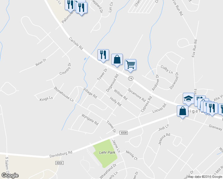 map of restaurants, bars, coffee shops, grocery stores, and more near 3560 Willow Road in Dover