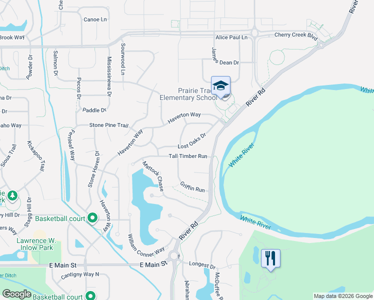 map of restaurants, bars, coffee shops, grocery stores, and more near 5915 Tall Timber Run in Carmel