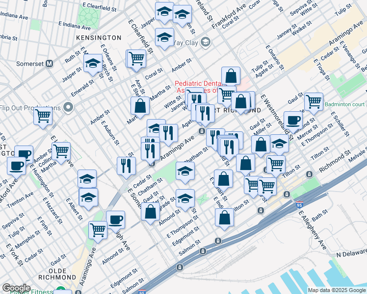map of restaurants, bars, coffee shops, grocery stores, and more near 3009 Aramingo Avenue in Philadelphia