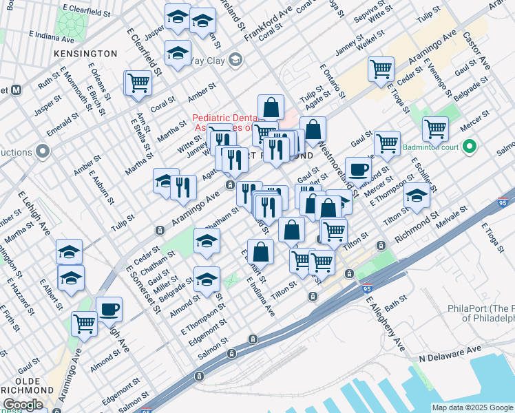map of restaurants, bars, coffee shops, grocery stores, and more near 3106 Gaul Street in Philadelphia