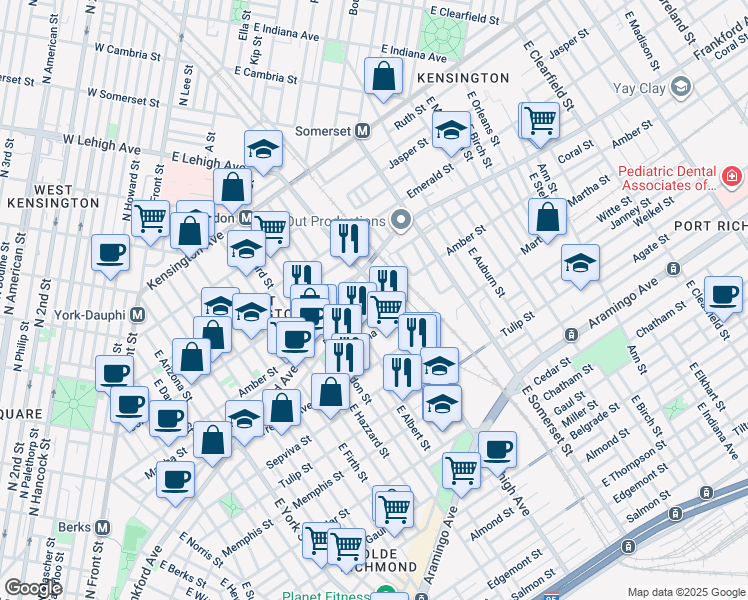 map of restaurants, bars, coffee shops, grocery stores, and more near 2693 Collins Street in Philadelphia