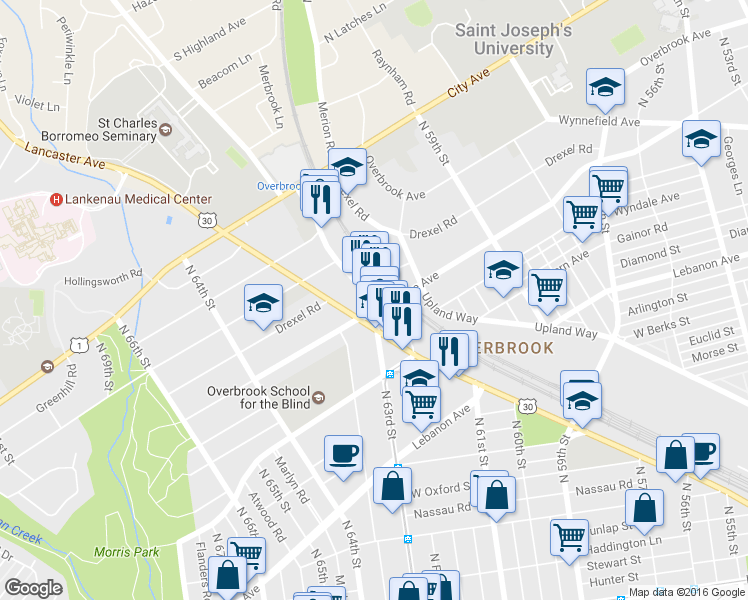 map of restaurants, bars, coffee shops, grocery stores, and more near in Philadelphia
