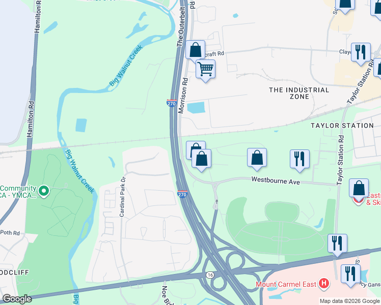 map of restaurants, bars, coffee shops, grocery stores, and more near 380 Morrison Rd in Columbus