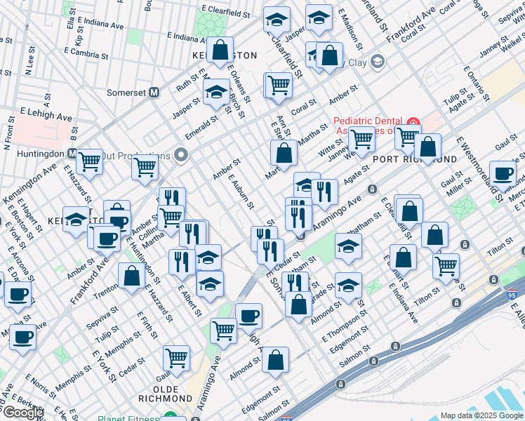 map of restaurants, bars, coffee shops, grocery stores, and more near 2855 Janney Street in Philadelphia
