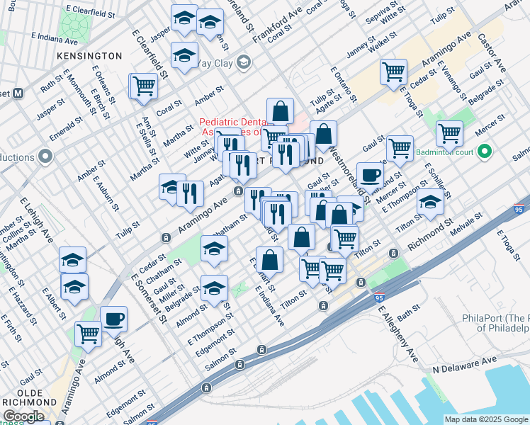 map of restaurants, bars, coffee shops, grocery stores, and more near 3106 Gaul Street in Philadelphia