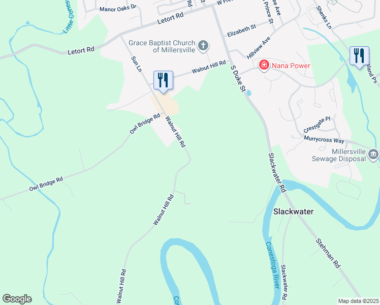 map of restaurants, bars, coffee shops, grocery stores, and more near 275 Walnut Hill Road in Millersville