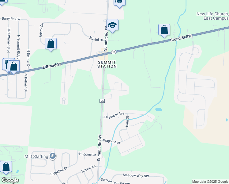 map of restaurants, bars, coffee shops, grocery stores, and more near 208 Autumn Way in Pataskala