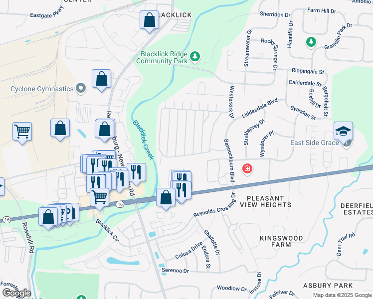 map of restaurants, bars, coffee shops, grocery stores, and more near 7423 Kirkdale Drive in Blacklick