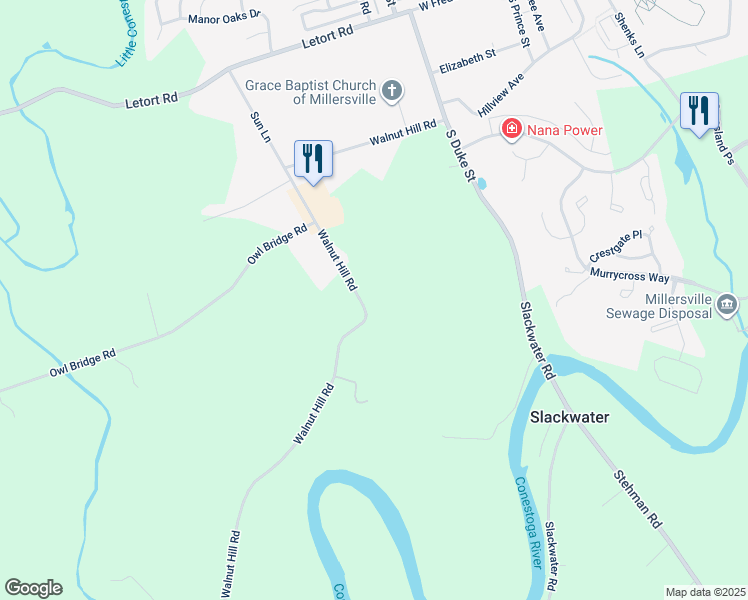 map of restaurants, bars, coffee shops, grocery stores, and more near 275 Walnut Hill Road in Millersville