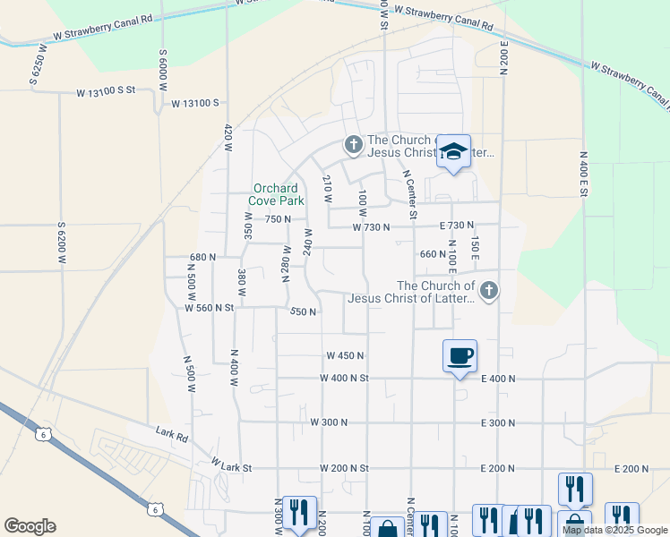 map of restaurants, bars, coffee shops, grocery stores, and more near 169 West 690 North in Santaquin