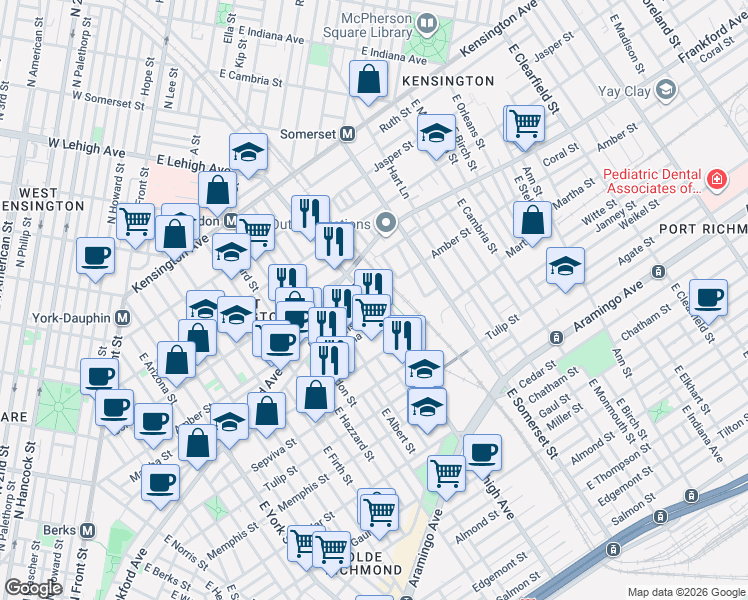 map of restaurants, bars, coffee shops, grocery stores, and more near 2693 Collins Street in Philadelphia