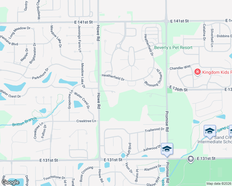 map of restaurants, bars, coffee shops, grocery stores, and more near 13320 Howe Road in Hamilton County