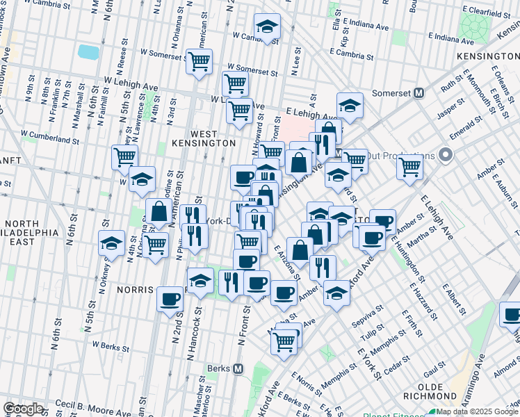 map of restaurants, bars, coffee shops, grocery stores, and more near in Philadelphia